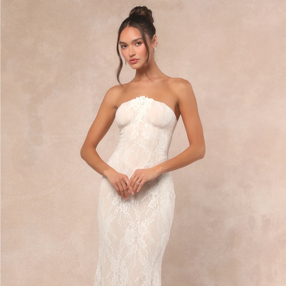 Lulu's Elegant Lace Maxi Dress in Cream